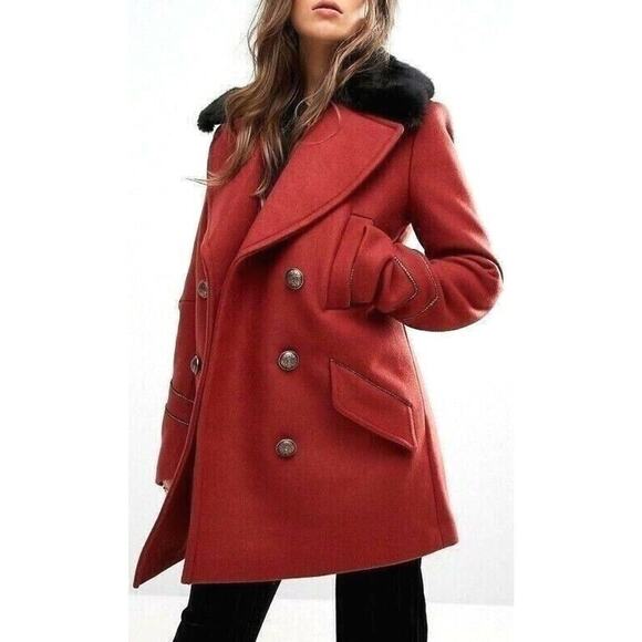 Free People Jackets & Blazers - Free People Sedgwick Peacoat Military Style Wool Jacket Faux Fur Collar Size XS